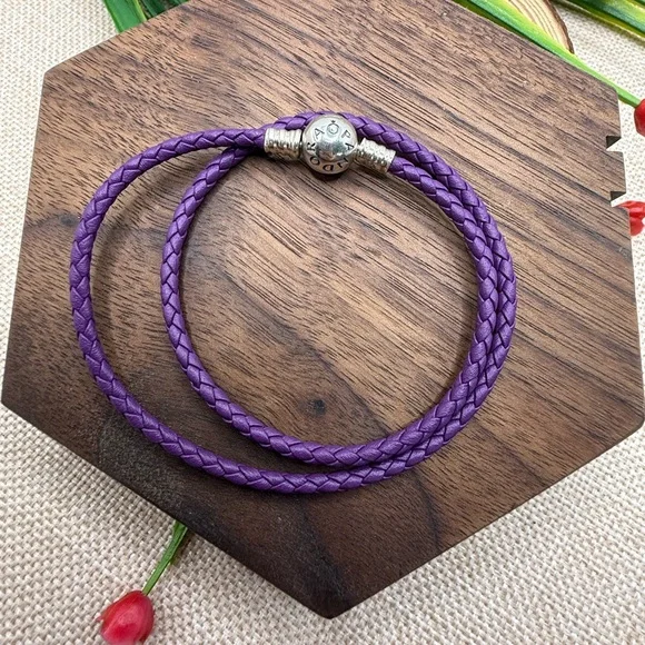 Pandora Purple Braided Leather Bracelet 19cm - Picture 2 of 4
